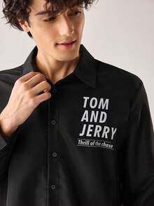 Strevion TOM & JERRY Men's Casual Curious Tom Print Long Sleeve Shirt - Black - View 7