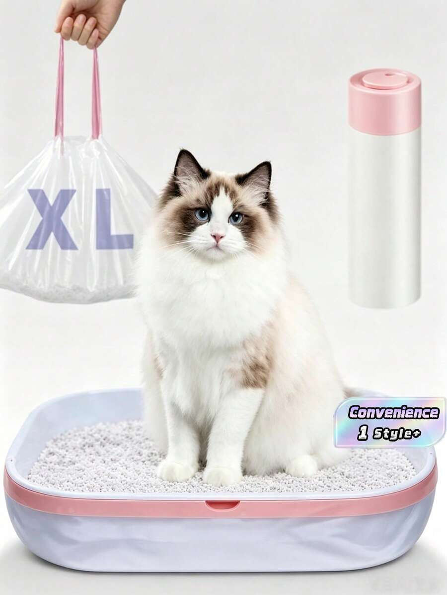 Large Pet Waste Bags Drawstring Self Sealing Thickened Litter Box Cleaning Cat Litter Bags Scoop Free Odor Control Dog Poop Bags For Home Travel Outdoor Pet Supply - White - View 1