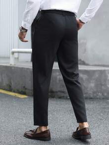 Manfinity Bizformal 男士黑色斜紋編織正式商務西裝長褲，禮儀用 - 黑色 - 查看 2