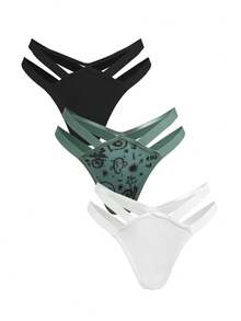 AltBold Celana Dalam Thong Seksi Wanita untuk Liburan Pantai, Warna Polos, Motif (Set 3 pcs) - MultiWarna - View 8