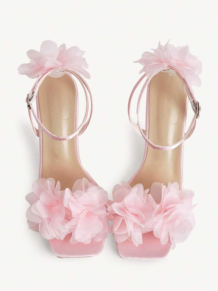 CUCCOO CHICEST Women Shoes Spring And Summer Mesh Three-Dimensional Flower Decoration Buckle Strap Open-Toed High Heel, Sweet Wind Satin Mesh, Women's High Heel Sandals Dating Party Commuting Shopping Banquet Wedding Festival Gift