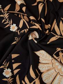 Levarali Plus Size Tropical Vacation Style Boho Wide Leg Casual Long Pants Vacation Black Autumn - Black - View 7