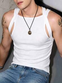 Manfinity Dauomo Men's Hollow Out Tight Fit Sexy Tank Top - White - View 4