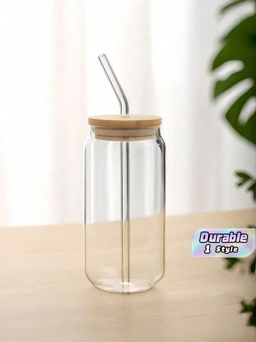 4个/套，500毫升玻璃吸管杯，配竹盖、吸管和吸管刷，适用于冰咖啡、奶茶、汽水、果汁、茶等饮品。是节日礼物、情人节礼物的理想之选。 - 透明 - 查看 1