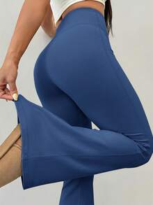 SHEIN PETITE Quần yoga nữ cạp cao co giãn kiểm soát bụng quần tập fitness - Xanh đậm - Xem 2
