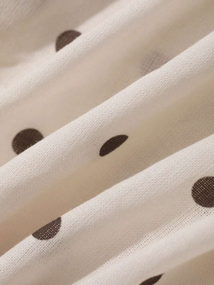 Polka Dot Round Neck Puff Sleeve Short Sleeve Patchwork Young Girls Shirt