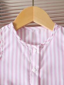 SHEIN 2件組女嬰幼兒/新生兒0-3歲春夏休閒甜美日常度假條紋編織無袖背心上衣寬腿褲套裝 - 粉色 - 查看 3