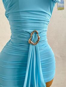 Soleia Women's Fashion Elegant Tropical Beautiful Sexy Summer Fresh Bandeau Dress Beach Vacation Light Blue - Blue - View 6