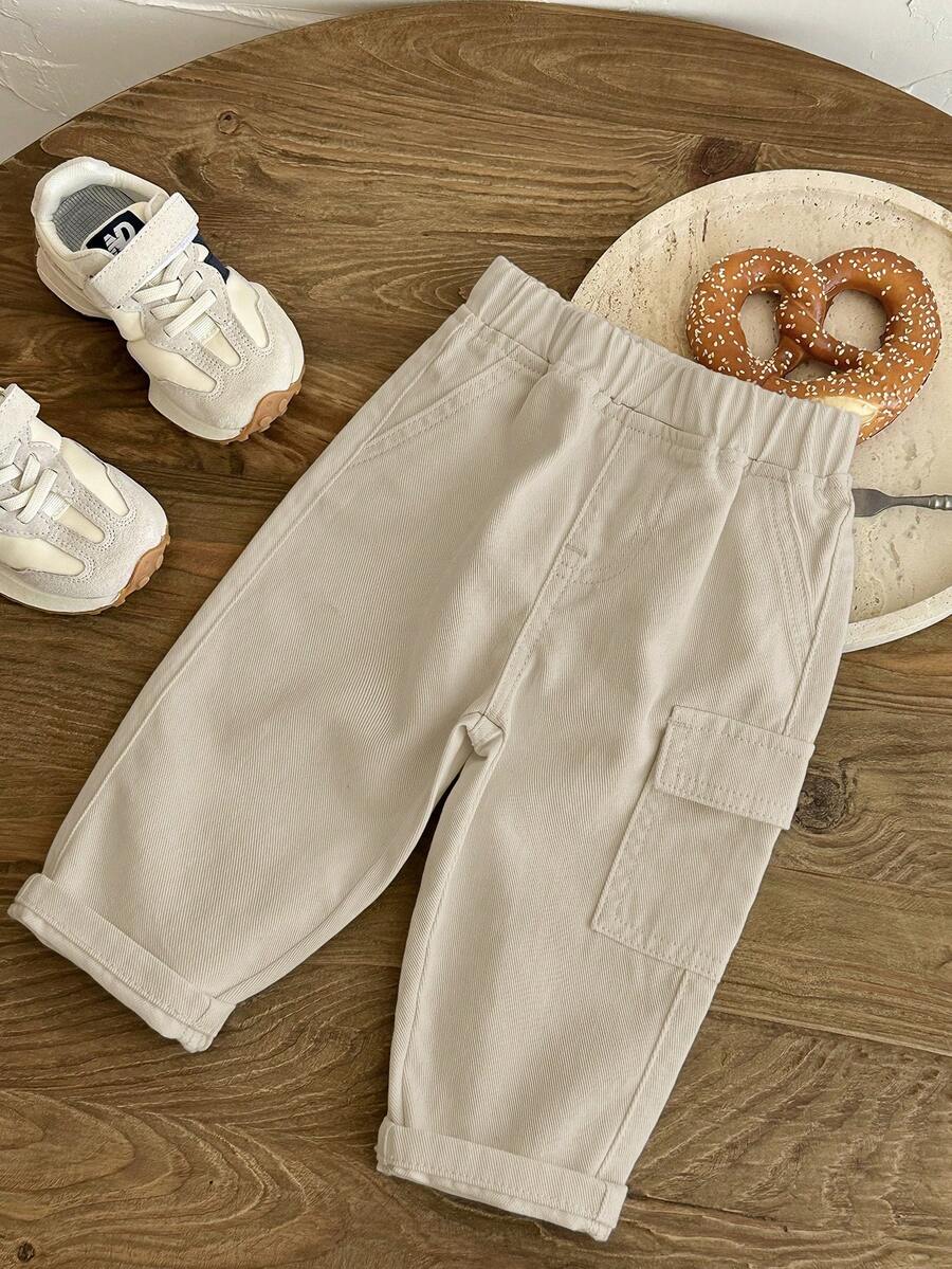 SHEIN LMoss Kids Celana Jeans Putih Model Pas Badan dan Meruncing untuk Bayi Laki-laki - Khaki - View 1