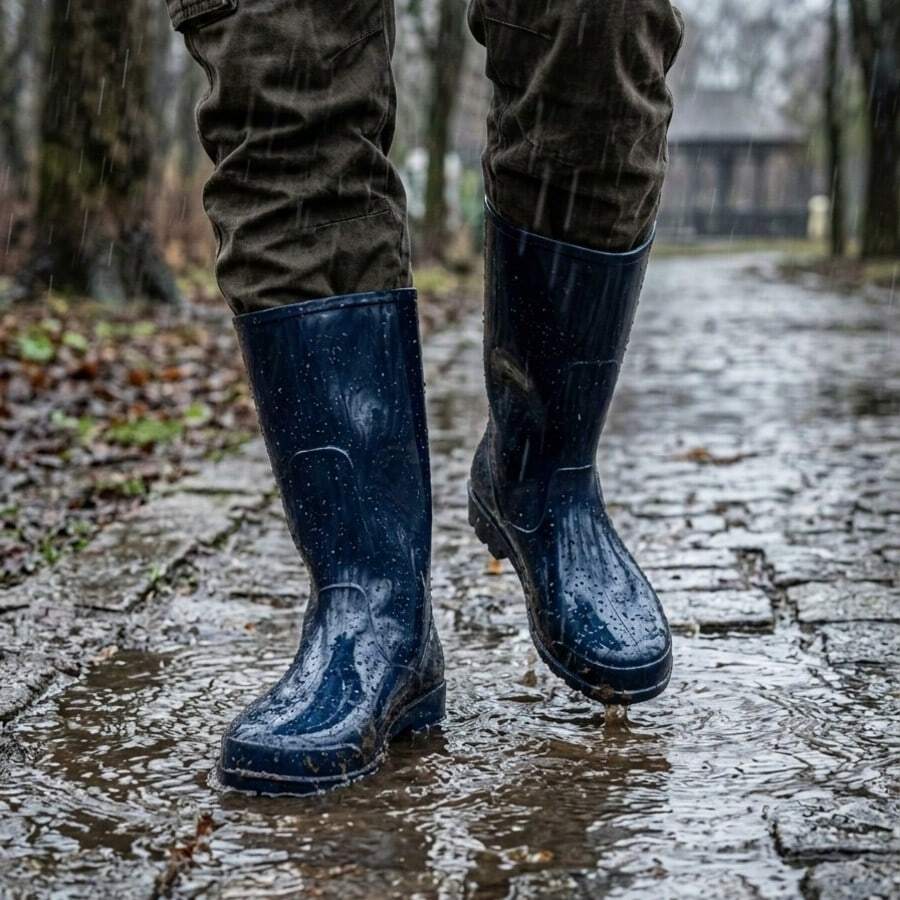 High Rubber Boot For Men's Rain, With Non-Slip Sole - Navy Blue - View 1