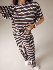 SHEIN Tall Colorful Striped Knit Casual Women's Set - Multicolor - View 5
