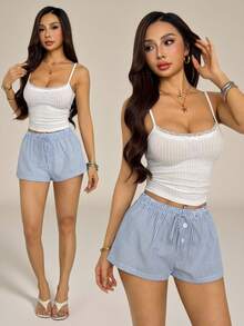 SHEIN PETITE Women Two Pieces Outfits For Daily Wear - Blue and White - View 8