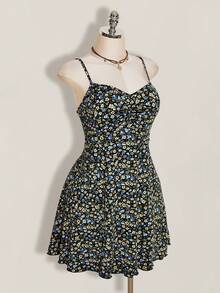 SHEIN ICON 大尺碼修身花卉印花太陽裙女款，適合夏季、返校、舞會及其他場合 - 彩色 - 查看 5
