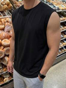 DAZY 黑色男士無袖寬鬆版型夏季T恤 - 黑色 - 查看 5