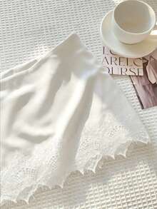 Comfortcana Women's Summer Elegant Solid Color Lace Patchwork Skirt - White - View 4