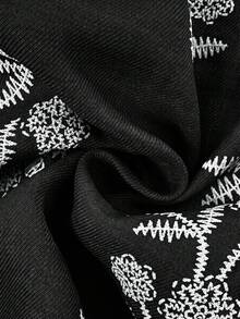 SHEIN LUNE 女款無袖圓領口袋刺繡短洋裝 - 黑與白 - 查看 6