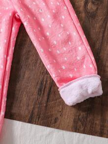 SHEIN Elladie kids 1件裝少女可愛粉色柔軟毛絨鹿斑點長袖加厚2件式上衣褲套裝，派對秋季日常穿著，新穎好玩合身，防曬防寒 - 粉色 - 查看 6