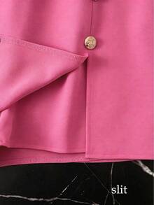 Franclia Women's Solid Color Metal Button Design Split Hem Skorts - Hot Pink - View 4