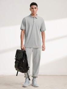 Men's Golf Polo Shirt, Fashion Business Casual Printed Short Sleeve Polo With Button Design Summer Sports - Grey - View 4