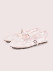 CUCCOO DOLLMOD Women's Shoes, Cute Round Toe Pink, Flower Butterfly Sequin Embroidered Mesh Upper, Metal Buckle Strap Flats, Mary Jane - Sequined Butterfly - Pink - View 1
