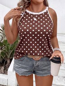 EMERY ROSE Women's Spring/Summer New Hot-Selling Polka Dot Print Pattern, Contrast Edge Design Casual Versatile Plus Size Camisole Tank Top - Multicolor - View 5