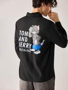Strevion TOM & JERRY Men's Casual Curious Tom Print Long Sleeve Shirt - Black - View 2