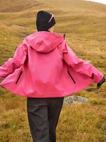 WanderVale 女款素色連帽拉鍊戶外防水夾克，適用於農曆新年運動 - 玫紅色 - 查看 8