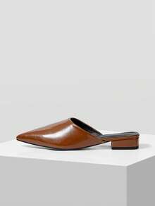 Mnmlis French Pointed Slippers, Thick Heels, Half-Tow Mullers, Patent Leather, Half-Toe Sandals. - yellowish brown - View 7