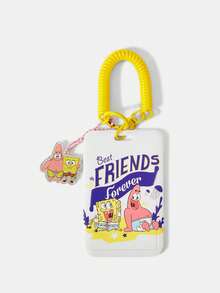 SpongeBob SquarePants | SHEIN Keychain Badge Holder , Yellow Spring Card Cover Keychain With Cartoon Charm, Bag Pendant - Yellow - View 3