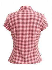 EMERY ROSE Women's Polo Collar Short Sleeve Fitted Shirt - Red - View 3
