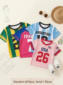Top de manga corta con cuello redondo minimalista casual para bebé niña en verano, camiseta tipo jersey de ropa deportiva y streetwear vintage para festival de verano para bebé niña - Multicolor - Ver 3