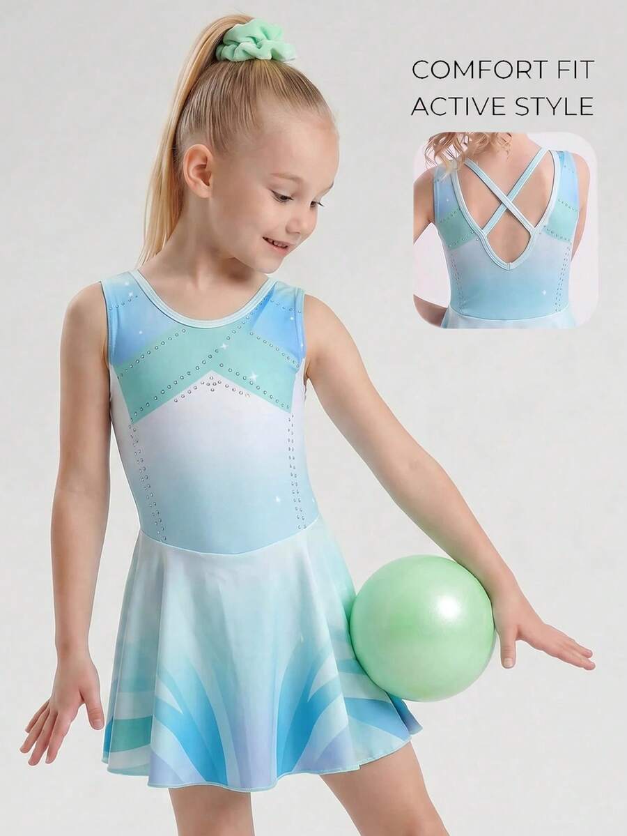 SHEIN 少女漸層印花無袖運動洋裝