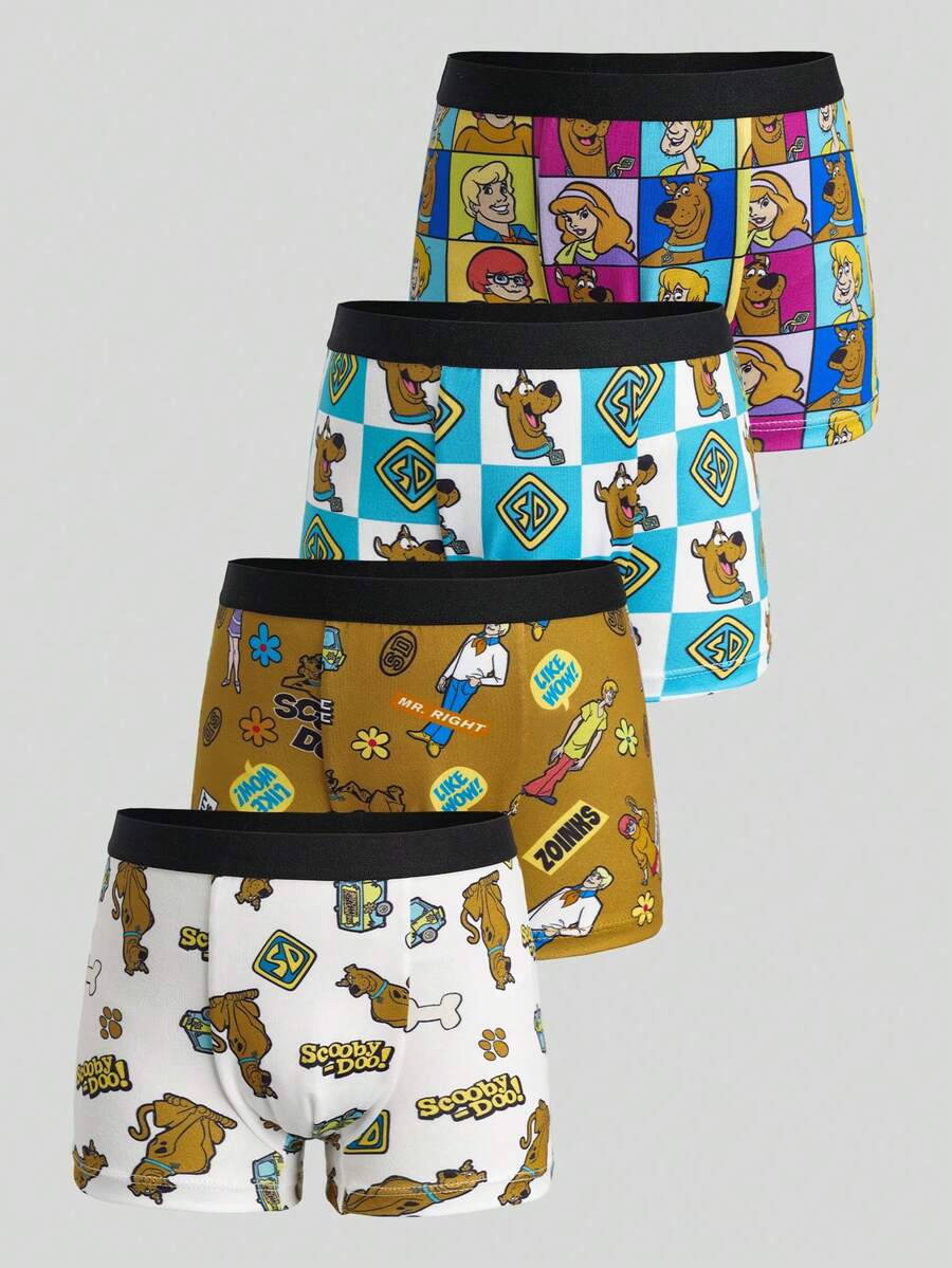 SCOOBY-DOO X SHEIN Young Boy Colorblock Cartoon Print Casual Daily Boxer Briefs - White - View 1
