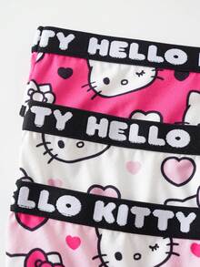HELLO KITTY AND FRIENDS | SHEIN 女款對比滾邊文字愛心印花可愛丁字褲 - 玫紅色 - 查看 6