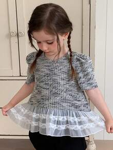 DAZY Blus Pullover Leher Bulat Motif Patchwork yang Mengencangkan Pinggang untuk Anak Perempuan Musim Panas - Hitam dan Putih - View 8