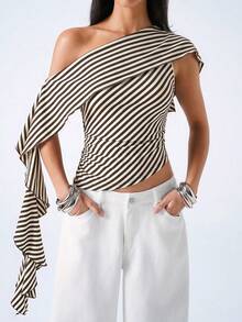 LYSMO Women's Summer Fashion Striped Asymmetric Top - Multicolor - View 5