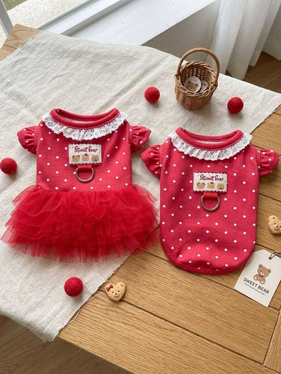 PETSIN 1PC Spring Summer Breathable Pet Tank Top, Cute Suspender Dress For Teddy Bichon Puppy Kitten - Red - View 1