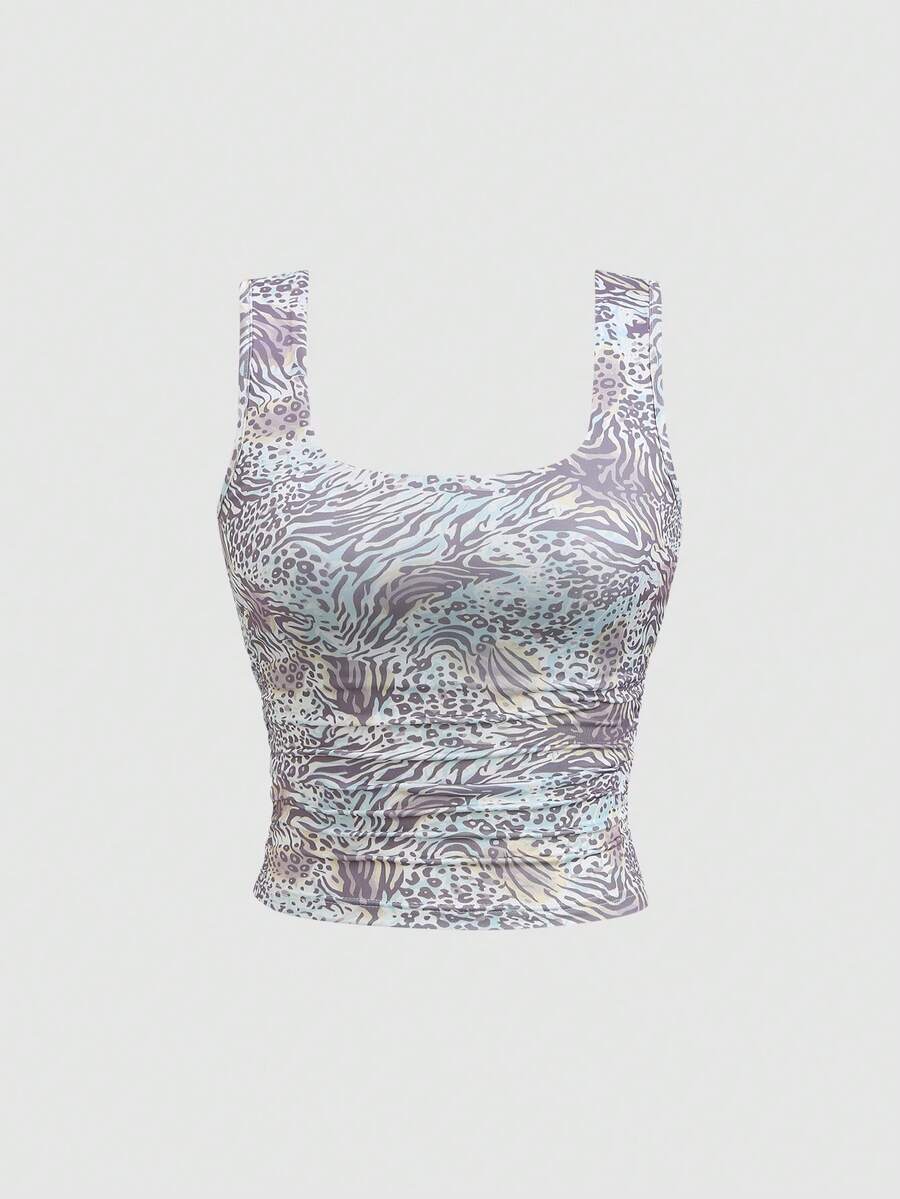 SHEIN Unity 女款休閒修身斑馬 & 豹紋印花背心上衣 - 彩色 - 查看 1