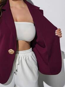 Maija Plus Size Elegant Solid Color Suit Vest Office Dark Purple Summer - Burgundy - View 11