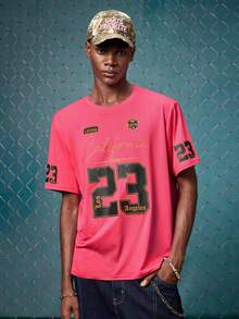 EVRINFINITE Men's Standard Size Letter Print Round Neck Short Sleeve Casual T-Shirt World Cup Soccer 2026, Couple Matching Outfit Vacation. - Hot Pink - View 4