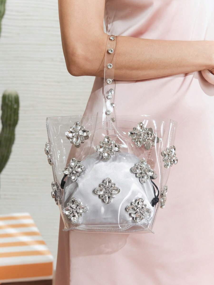 SHECARRY Transparent Flower Vegetable Basket Bucket Bag, Jelly Bag - Clear - View 1