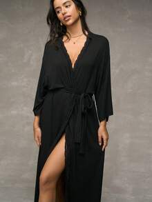 Esseday Bata de encaje cómoda para mujer - Negro - Ver 3
