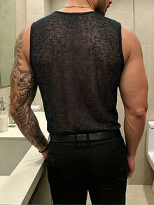 Manfinity Dauomo Men's Summer Slim Fit Sexy Rave Sheer Ruched Vest Party Black - Black - View 3