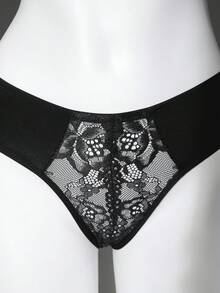 Seduluxe 1件女款蕾絲拼接舒適性感內褲 - 黑色 - 查看 9