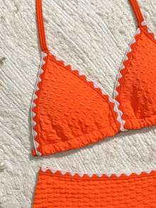 Tween Girl Special Fabric Floral Design Triangle Bikini Suitable For Vacation, Beach, Seaside, Swimming - Orange - View 4