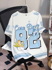 SHEIN X Care Bears 大尺碼卡通印花圓領T恤全身印花 - 白色 - 查看 3