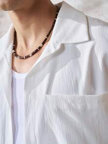 TONEVAULT Men's Pleated Loose Pocket Sleeveless Shirt - White - View 6
