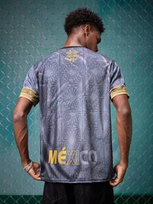 Mexican Style Men's Soccer Jersey, Eagle Graphic Round Neck, Comfortable & Breathable, Suitable For Casual Wear During Matches And Training - Multicolor - View 2