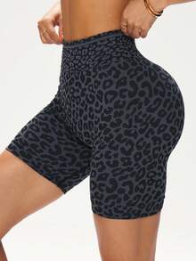 Slayform Slayform 1pc Women's Sexy Leopard Print Back V-Waist Running Fitness Workout Sports Outdoor Casual Base Layer Knee Length Shorts - Multicolor - View 3