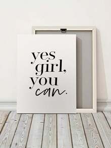 1件勵志正面肯定「Yes Girl You Can」現代無框畫布藝術印畫，女孩房裝飾，送給她的完美禮物 - 多色 - 查看 6